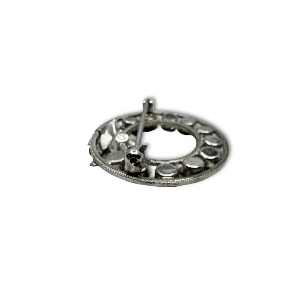 Vintage Curtis Designs Rhinestone Circle Brooch Multicolor Stones Silver-Tone